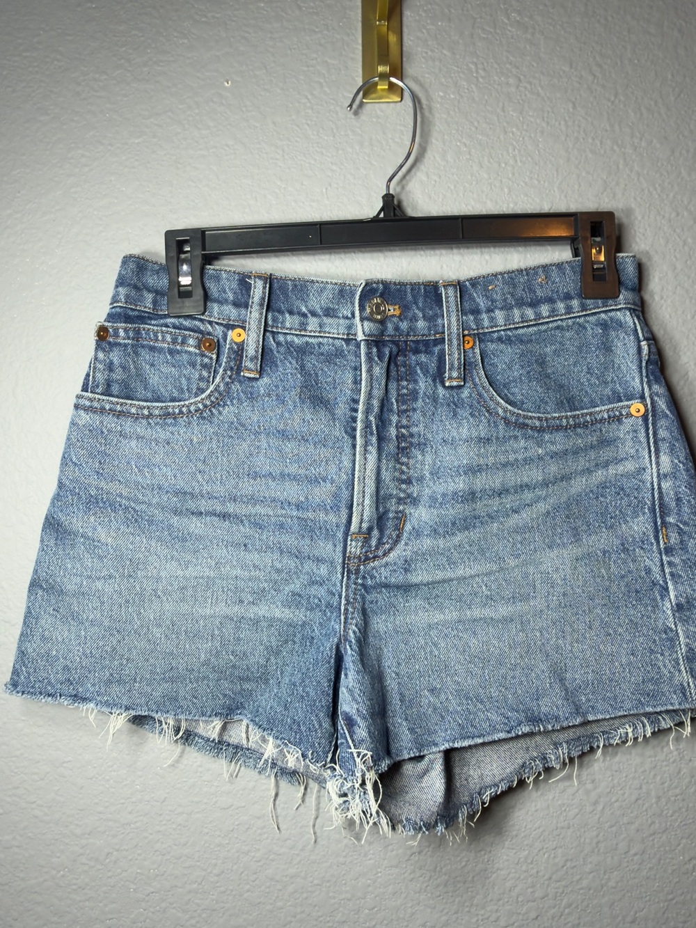 Madewell Light Blue High-Rise Frayed Denim Shorts